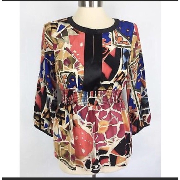 Peter Nygard 100% Silk Abstract artsy Print‎ Blouse size 8 womens - Picture 1 of 5